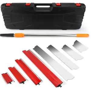 Drywall Skimming  Set, 10", 16", 24",32" Stainless Steel Skimming , 31" to 50" Extension Handle Set Including Extra  Replace, Smoothing Drywall Finishing Tools with Portable Case