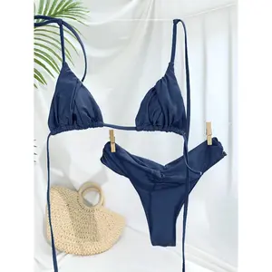 Sexy Folds Bikini Set Solid Micro Bikinis Women Swimsuit Female Triangle Swimwear Beach Wear Bathing Suit