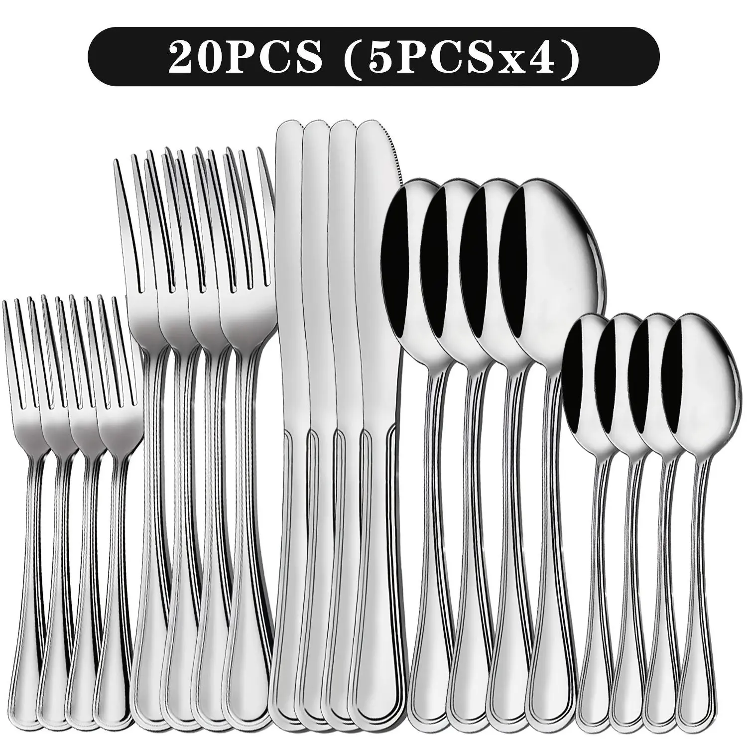 Stainless Steel Flatware Cutlery Set, 20/22/40/60/72pcs for 4/8/12, Silvery/Black/Golden, for Home Kitchen Restaurant Hotel, Affordable Utensils Set, Mirror Polished, Dishwasher Safe, Perfect for Gifts Weddings Outdoor Camping.Local Warehouse