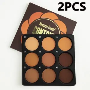 2pcs Dark Skin Tone 9-in-1 Face Palette Waterproof Concealer 9 Shades Contour Matte Bronzer Wheat Makeup Palette for Women