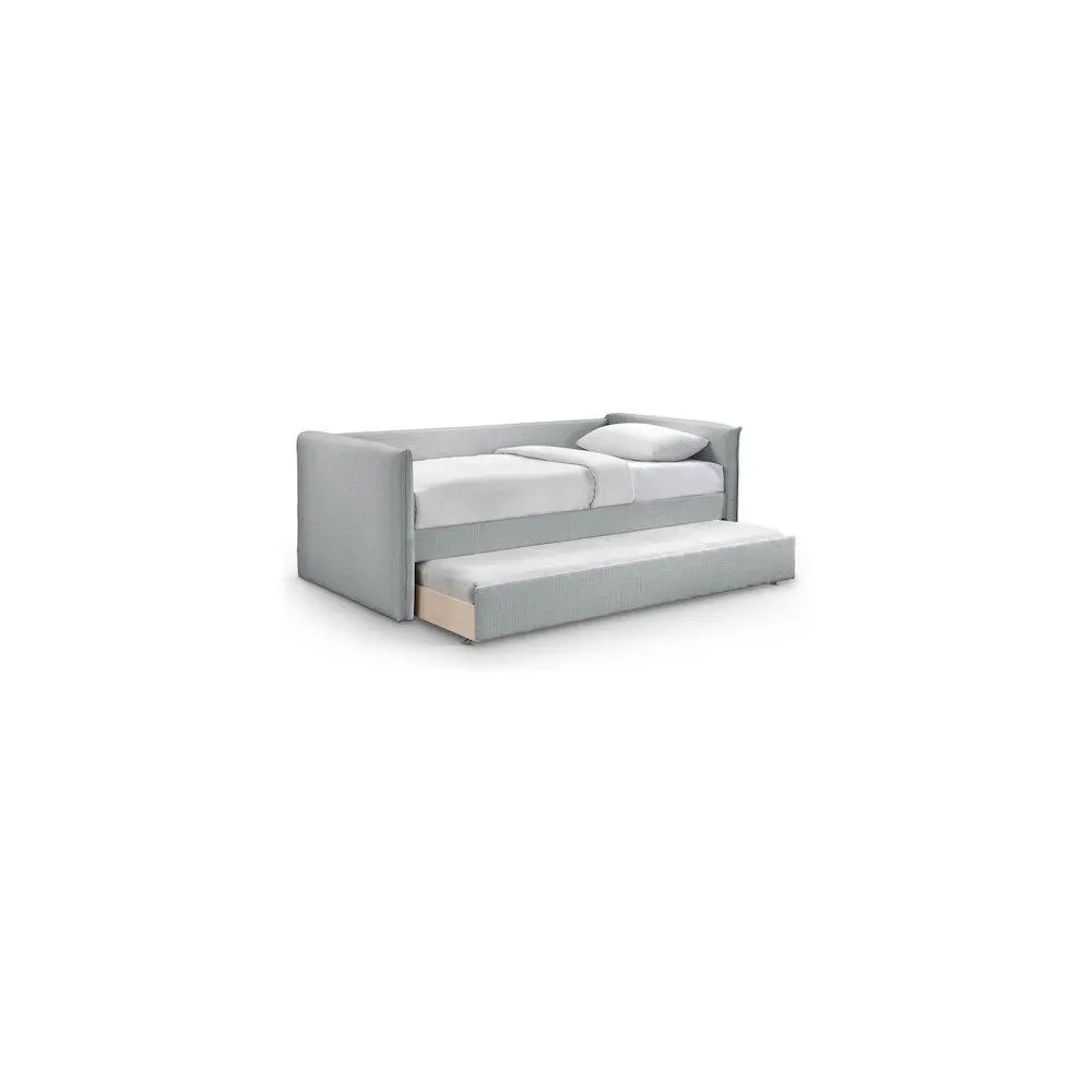 Colton Grey Linen Textured Fabric Twin Daybed with Storage, Rolling Trundle, Additional Sleeping Area for Bedroom, Convenient Twin Trundle