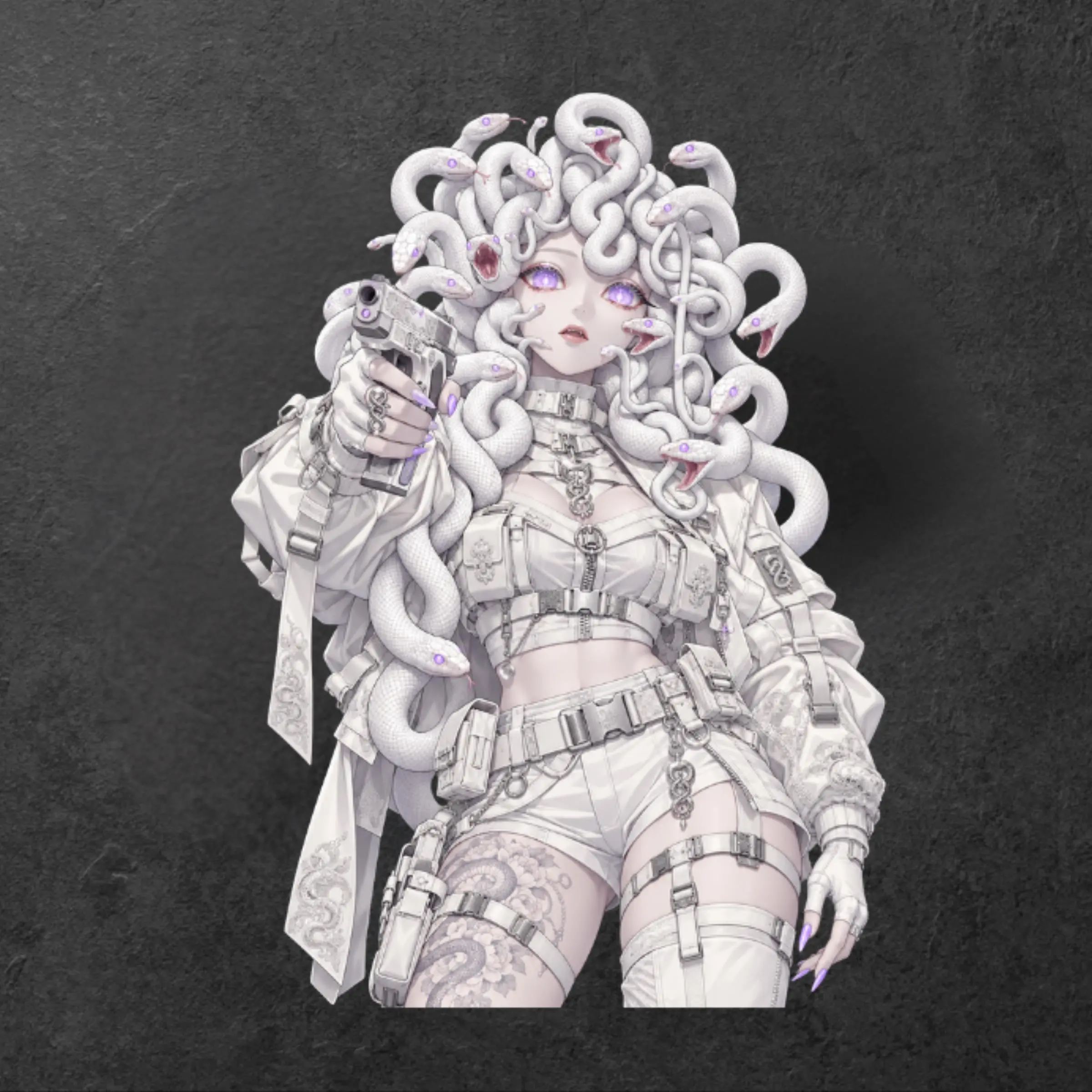 White Medusa Tactical Anime Girl Sticker, Snake Hair Gothic Waifu Vinyl Decal for Laptop Tumbler Car, Fantasy Art Gift