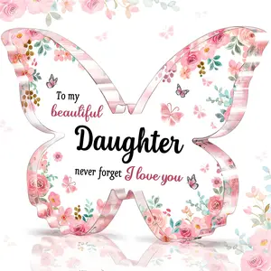 Butterfly Design Acrylic Plaque, Flower Pattern Acrylic Ornament, Gift for Daughter from Mom & Dad, Sentimental Decor for Bedroom or Desk, Home Decor Products