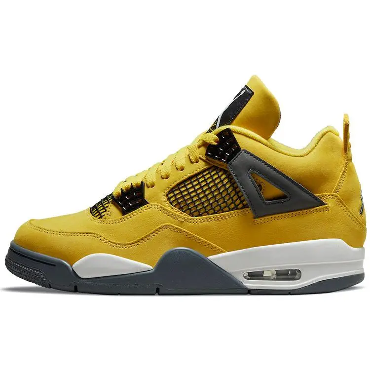 Jordan 4 Retro Lightning 2021 Mid Top Basketball Shoes Unisex Tour Yellow White-Dark Blue Grey CT8527-700