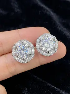 Elegant Zirconia Round Stud Earrings, Luxurious Crystal Ear Jewelry, Fashionable High-End Accessory for Women, Perfect Gift Idea