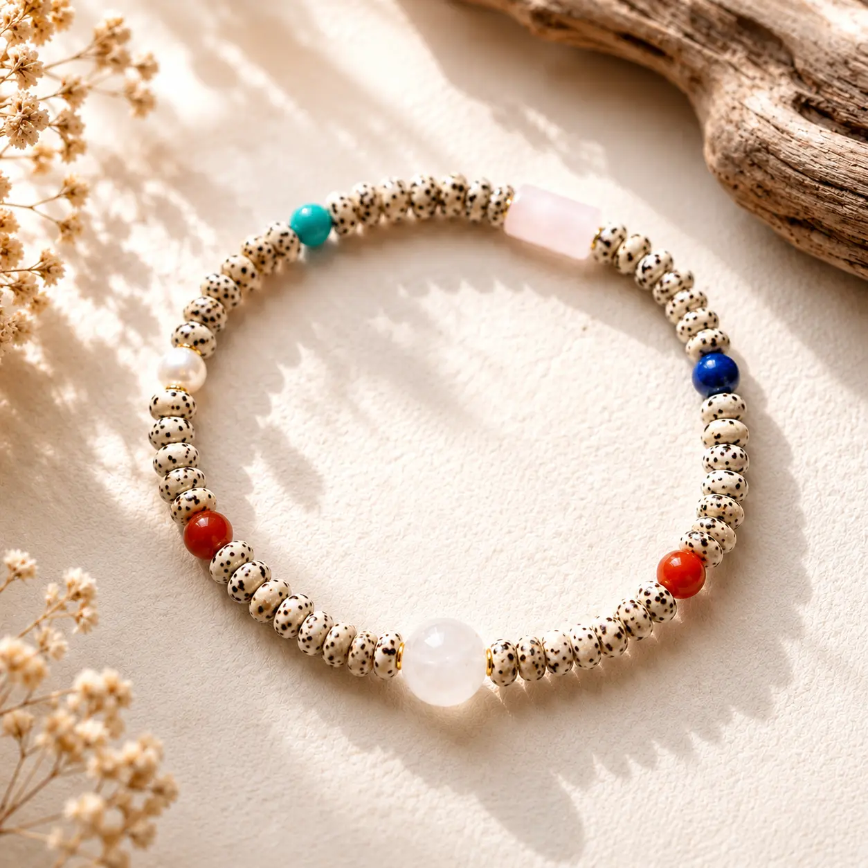 Rose Quartz Bracelet, Bodhi Seed Bracelet, Natural Gemstone Bracelet, Handmade Beaded Jewelry, Gift for Her