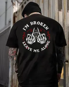 I’m Broken - Leave Me Alone T Shirt – Dark Humor Skull Graphic T Shirt, Sweatshirt for Men, Men'S Casual Summer T-Shirt - Trendy Graphic Print, Round Neck, Machine Washable
