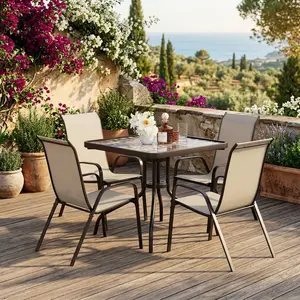 Patio Dining Set 5 Pieces, All Weather Outdoor Furniture W/ 30"X 30" Table And 4 Stackable Textilene Chairs, Metal Table And Chairs For Patio, Lawn, Garden, Poolside, Backyard