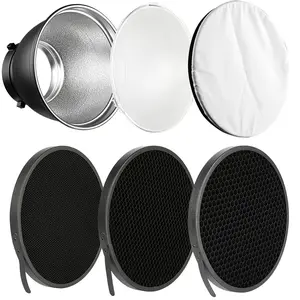 17.78cm Standard Reflector Diffuser Lamp Shade Dish | 20/40/60 Degree Honeycomb Grid, White Soft Cloth for Bowens Mount Studio Strobe Flash Light Speedlite