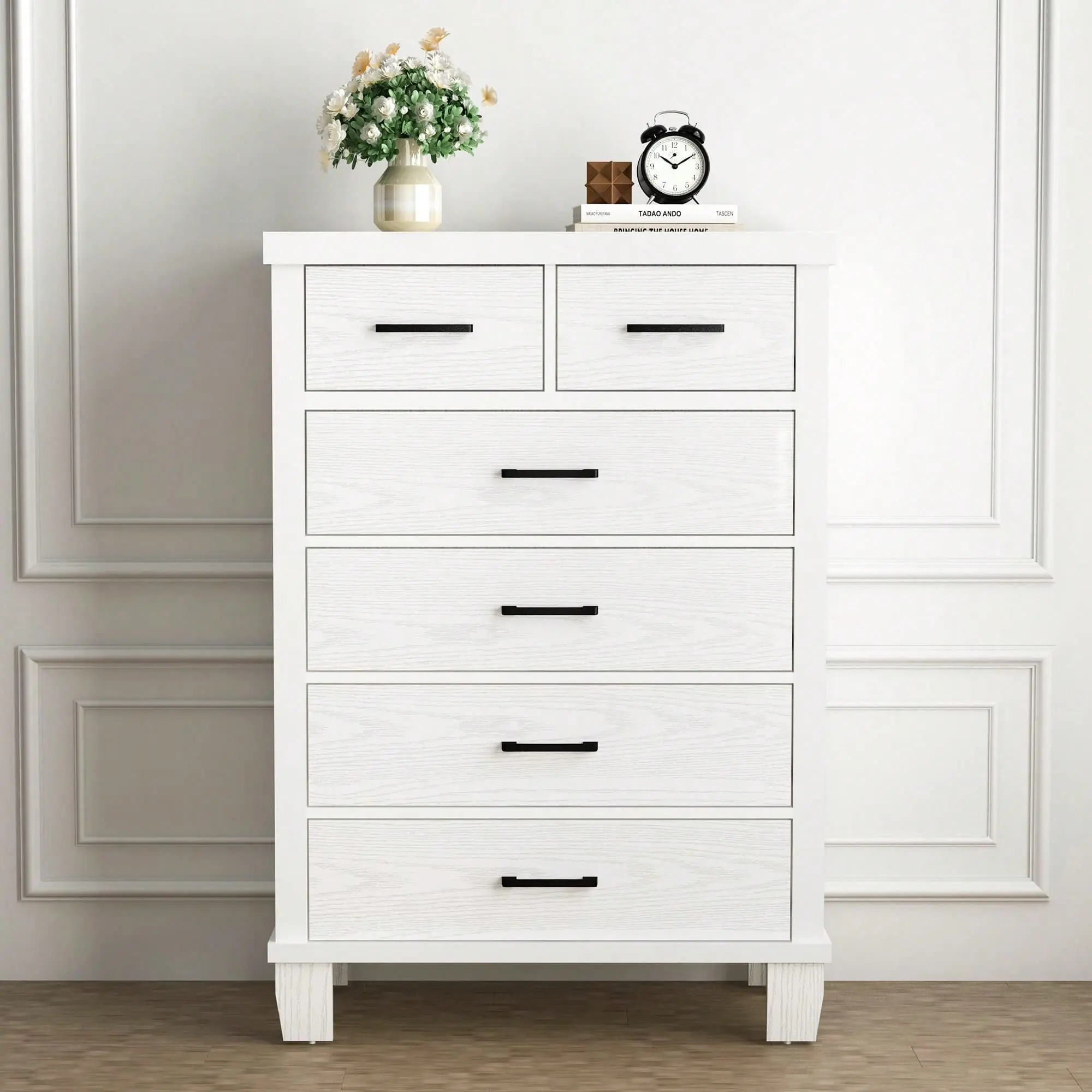 GARVEE Dresser For Bedroom, 6 Drawer Dresser With Metal Handles, White Chest Of Drawers Closet Organizers And Storage Clothes, Wood Drawer Dresser For Closet, Living Room, Hallway, Kids Room