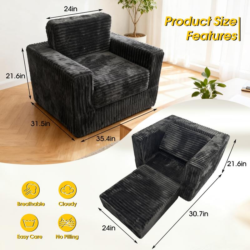 Modern High-Density Foam Sofa Bed, couch for living room, No Assembly Required, Comfy Floor Recliner, Charcoal Grey cloud couch for living room bean bag chair sofa living room furniture