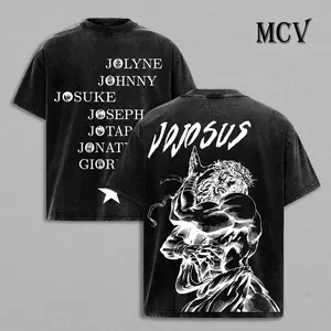 Vintage Washed JoJo Steel Ball Run Saint Corpse Jesus Graphic Tee Oversized Heavy Cotton Anime Streetwear Shirt for Men Women Y2K Japanese Manga Merch Retro Aesthetic Trendy Cosplay Gift High Quality Casual Top Otaku Clothing US TikTok Must Have Items
