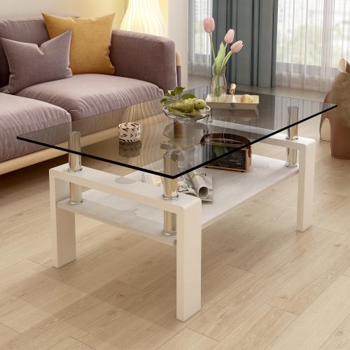 Bellemave  Rectangle Coffee Table, Tempered Glass Tabletop with MDF Layer, Modern Table for Living Room