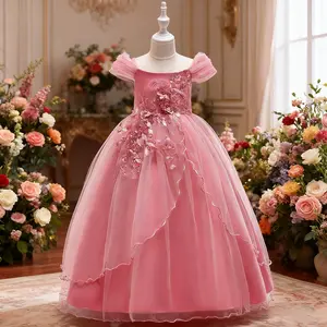 213 Fluffy Girl Long Dress Kids Wedding Dresses For Girls Children Costumes Lace Princess Dress Puffy Flower Girl Dress For Weddings Long Dress Kids Girl Party Gown Vestidos