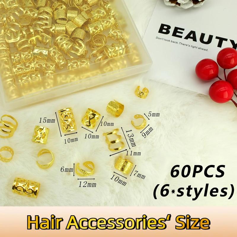 60PCS Hair Jewelry for Braids, Adjustable Dreadlock Hair Cuffs and Braid Rings, Loc Accessories & Hair Charms for Women Styling Decorations