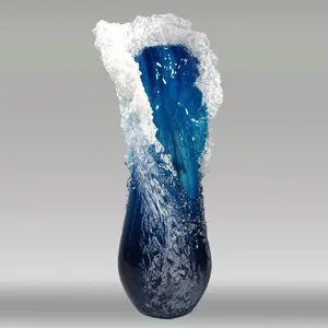 New Arrival Ocean Wave Resin Flower Vase, Blue Sea Decorative Figurine, Home Decoration Design, Unique Coastal Style Ornament