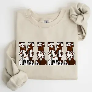 Mama, Cow Print, Western, Country, Varsity, Retro, Vintage Sweatshirt, Crew Neck, Sweater, Gift