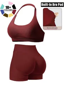 Women's Halter Bra + Casual Gym Shorts Set, Multifunctional Sportswear, Yoga Cycling Set, Comfortable Fashion Design
