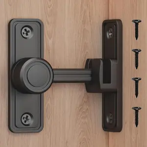 Privacy Latch for Barn Door, 90°/180° Swing Slide Lock, Zinc-Alloy, Adhesive or Screw Mount, Interior Use for Bathroom/Bedroom/Closet/Shed, Includes Screws & Glue - Black