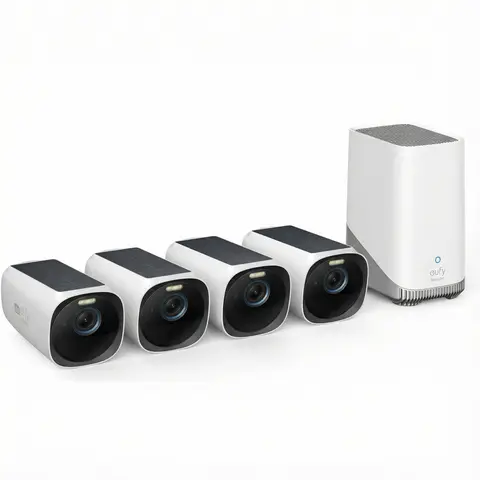 eufy Security eufyCam S330 (eufyCam 3) 4-Cam Kit, Security Camera Outdoor Wireless, 4K with Integrated Solar Panel, Face Recognition AI, Expandable Local Storage, Spotlight, No Monthly Fee｜Spingtok