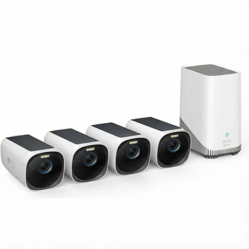 eufy Security eufyCam S330 (eufyCam 3) 4-Cam Kit, Security Camera Outdoor Wireless, 4K with Integrated Solar Panel, Face Recognition AI, Expandable Local Storage, Spotlight, No Monthly Fee｜Spingtok