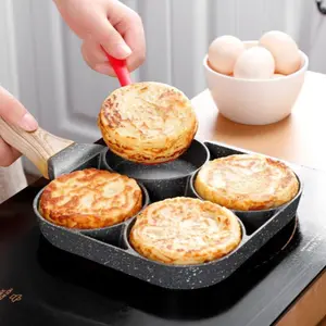 ABKOK Nonstick Egg Frying Pan, 4 Holes Pancake Divided Pan with Cooler Handle,  Aluminium Breakfast Skillet for Home Kitchen, Mold for Burger, Egg, Pancake, Kitchen Cookware Essentials Cooker, Induction Stoves Available