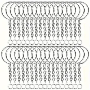 50/100pcs Keychains DIY Kit with 25mm Eyelet Pins and Chain, Open Loop Pendant Accessories for Custom Keyrings Crafting