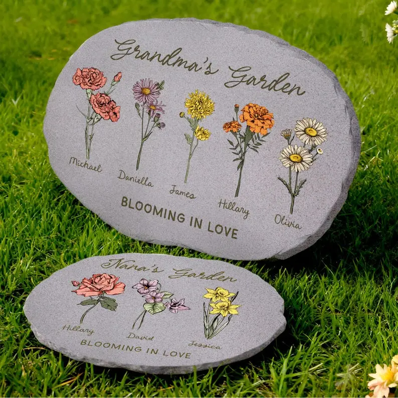 Personalized Garden Stone for Mom, Mothers Day Gifts for Mom, Grandma Garden Stone, Grandmas Garden Gifts, Birth Flower Mom Gifts