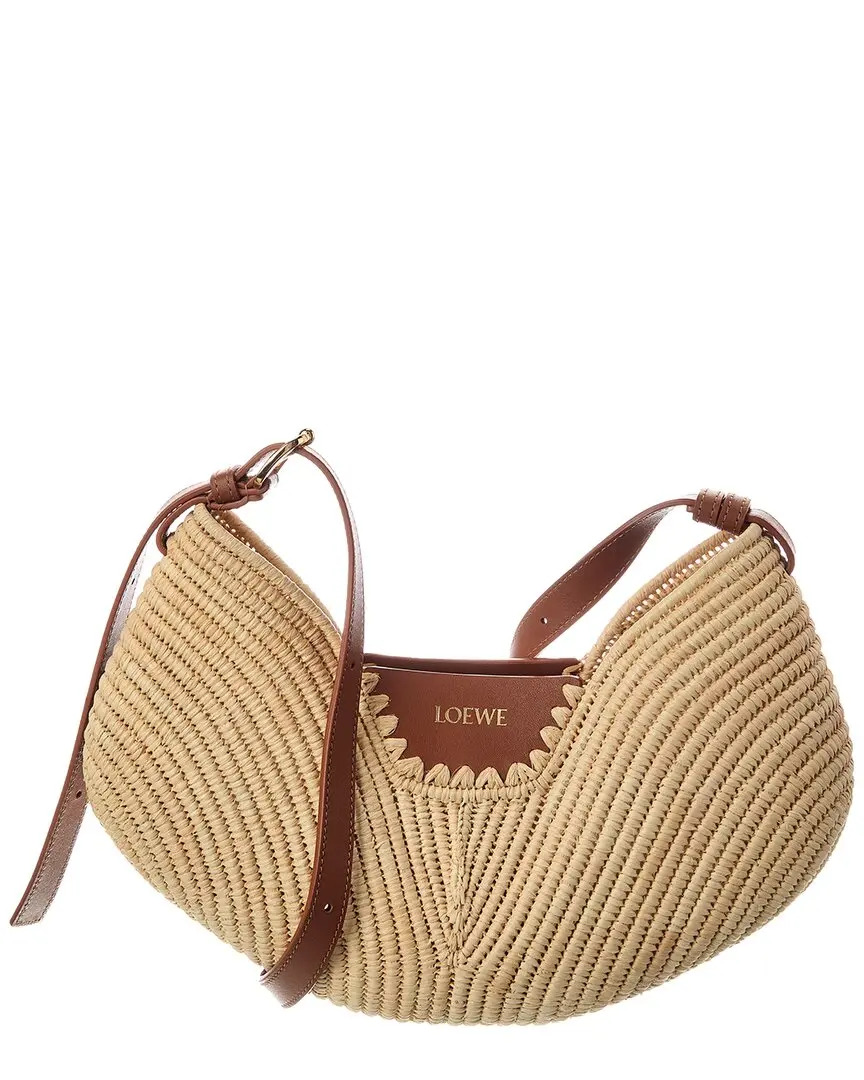 Loewe Swing Medium Raffia & Leather Hobo Bag