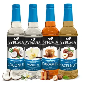 Syruvia Sugar Free Coffee Syrup Variety Pack – Coconut, Vanilla, Caramel & Hazelnut – Gluten-Free, Kosher, 25.4 fl oz Bottles – Perfect for Coffee, Lattes, Shakes & More (4-Pack)