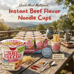 Instant Beef Flavor Noodle Cups, Microwave Ready Ramen Style Soup, Quick Meal Multipack