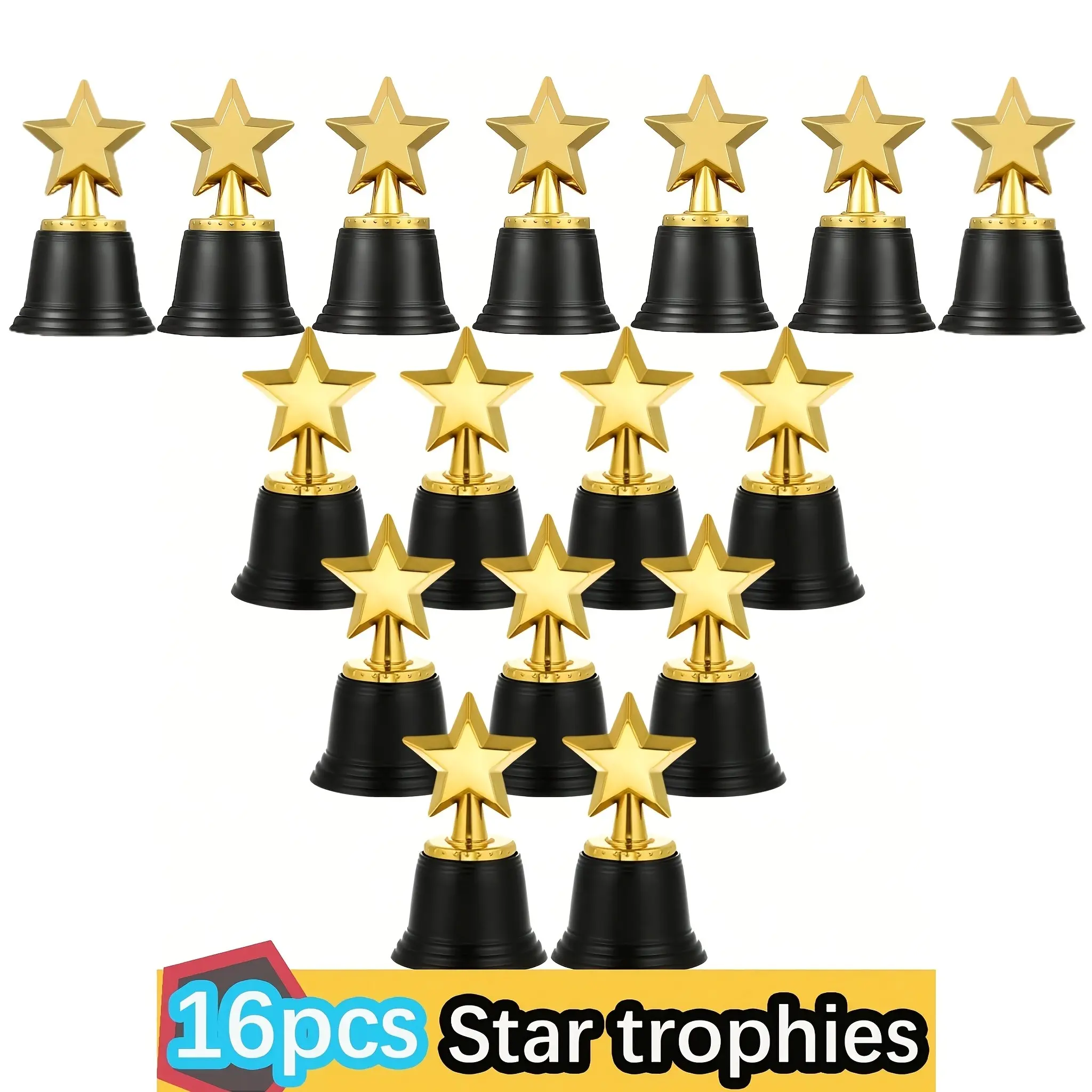 16pcs Star Trophy Plastic Mini Awards, Student Competition Prizes, Creative Party Honor Stars, Small Plastic Trophies for Events