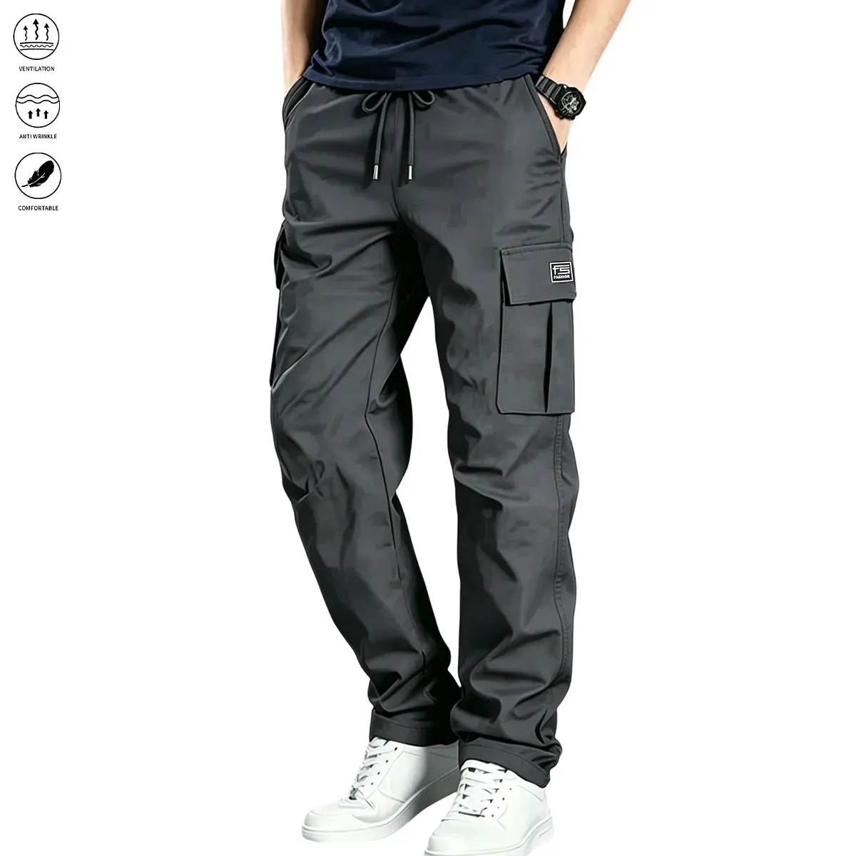 Men’s cargo athletic pants, men’s long pants, new men’s cargo pants with 3D cargo pockets, tactical pants, all-season design for autumn/winter, straight-leg work pants