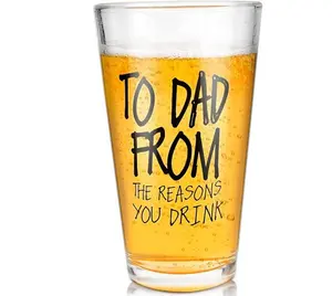 Fathers Day Dad Gifts from Daughter Son Wife,16 OZ Funny Beer Glass Gifts for Dad Men Husband Grandpa,Birthday Retirement Anniversary Christmas Stocking Stuffers