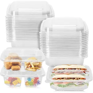30 Pack Clear Bento Snack  Containers, 2 Compartment Meal Prep Containers with Lids for School and Work