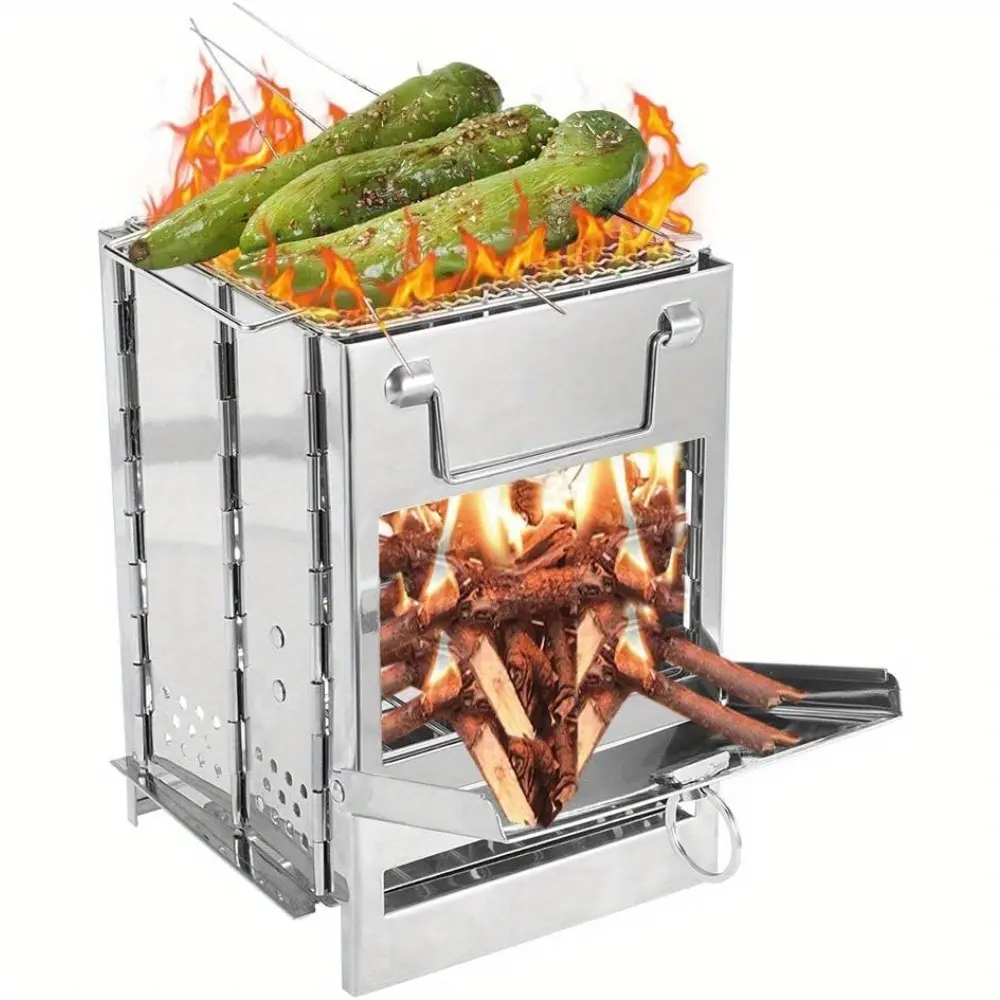 [Portable Camping Stove] Portable Lightweight Random Color Camping Stove | Stainless Steel Backpacking Stove, Folding Mini BBQ Grill, Wood Burning Stove For Outdoor Survival Cooking Picnic Hunting