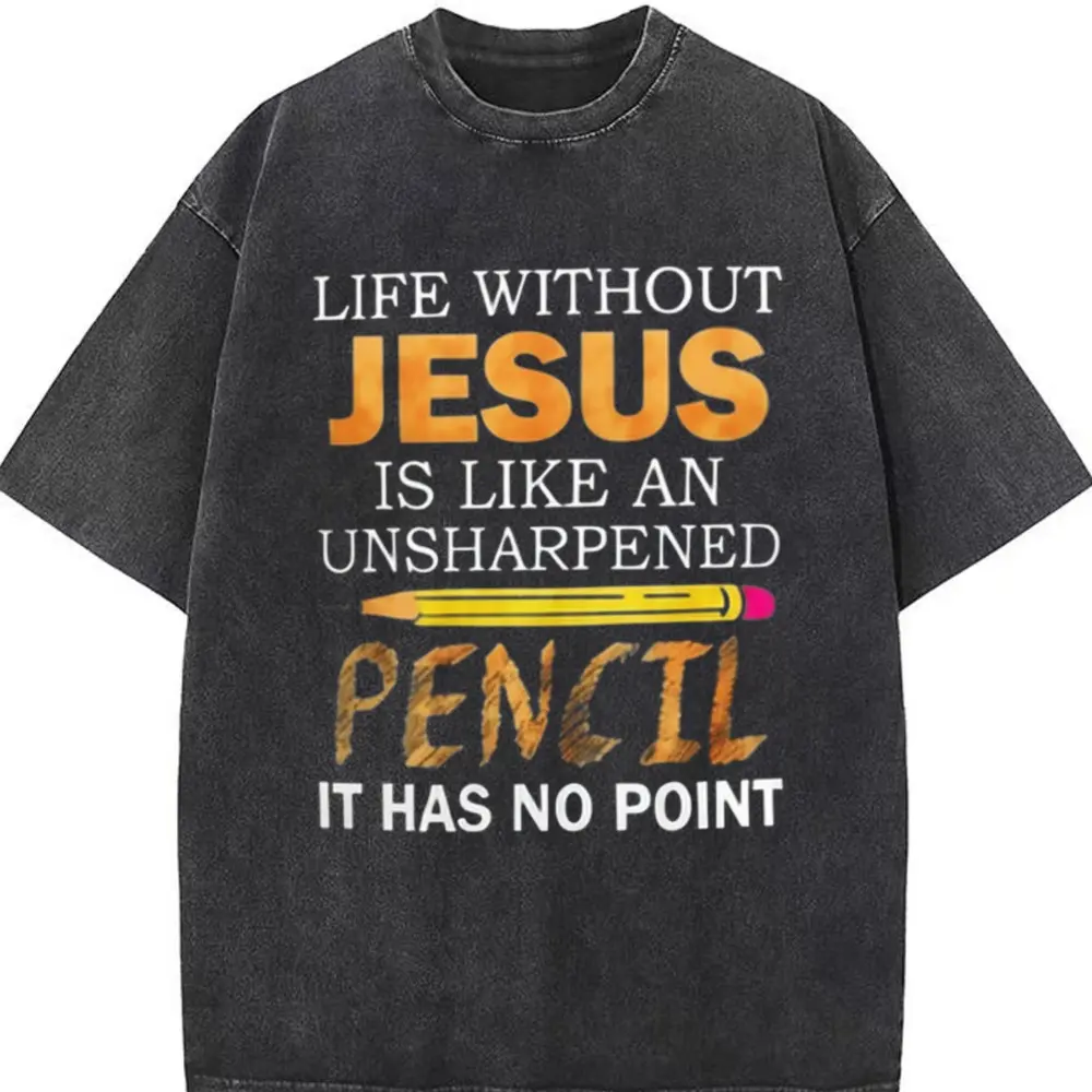 Unisex Pure Cotton Funny Christian Text Graphic T-Shirt - Loose-Fitting Streetwear, Soft Breathable Round Neck, Pure Cotton Clothing, Machine Washable, Christian Quote