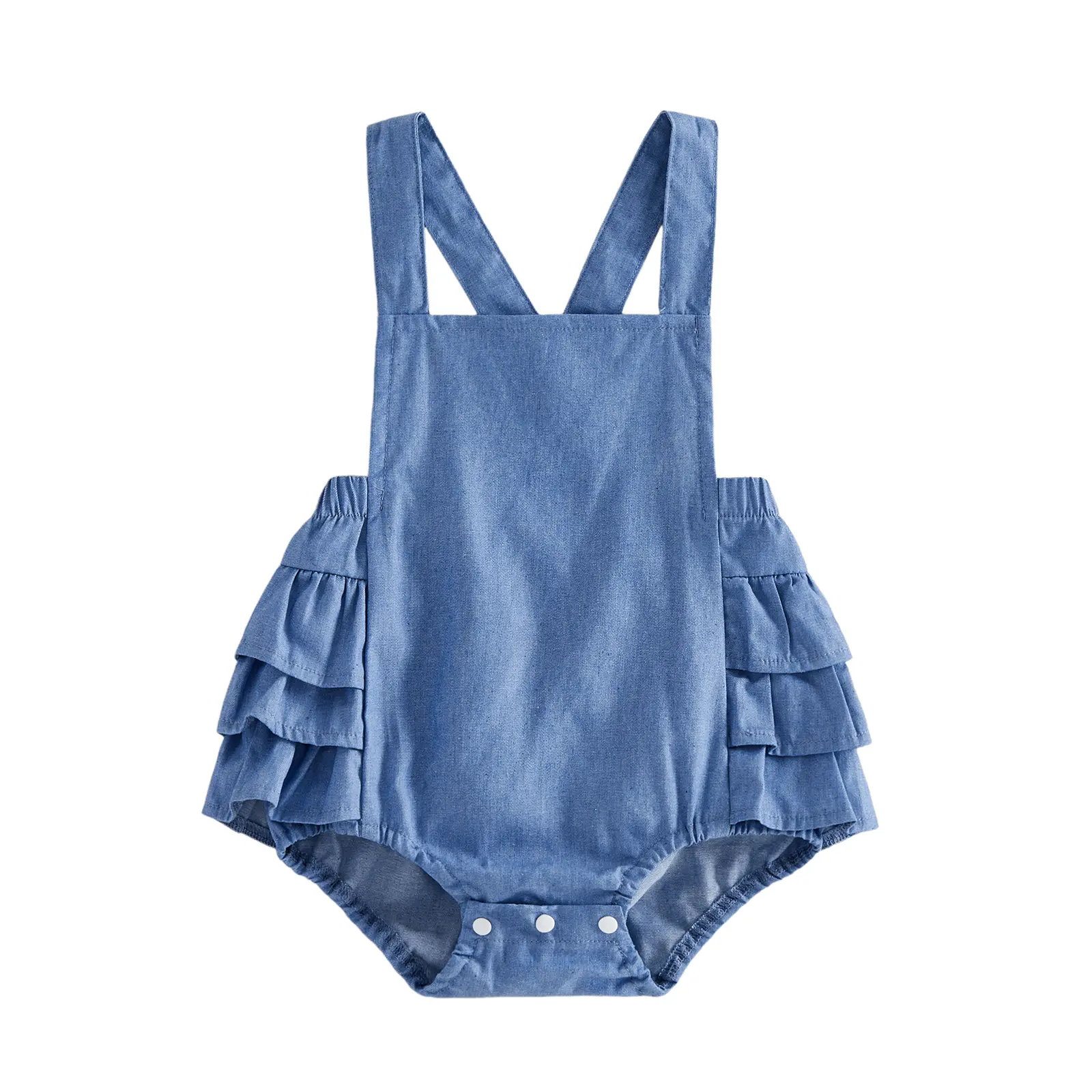 Infant Baby Girl Denim Overalls Sleeveless Layered Solid Romper Summer Bodysuit for Casual Daily 0-18 Months