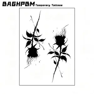 BAGHPBM Dark-themed Black Flame Forbidden Rose Thorn Flower Pattern Tattoo Stickers for Men and Women Temporary Tattoos