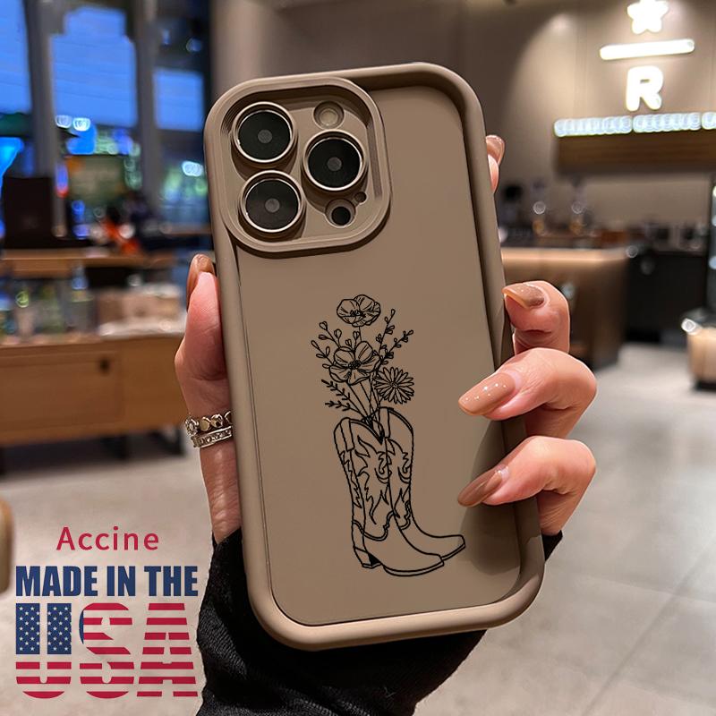 Phone Case Compatible for iPhone 16 15 14 Pro Max 13 12 11 XR XS Plus E Western Cowboy Boots Pattern TPU Lens Protection Durable Soft Cover Gift