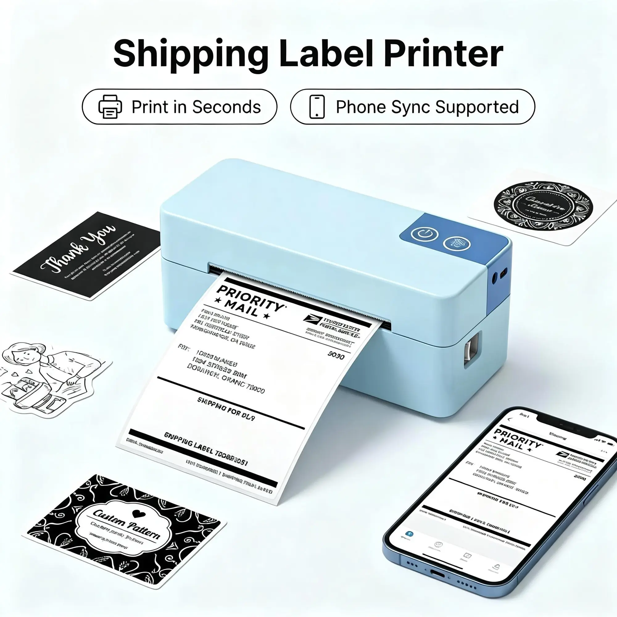 NELKO 4"X6" Shipping Label Printer, Bluetooth Wireless Thermal Label Printer, Compatible with iOS, Android, Windows, Mac, AI Printer, Widely Used for Etsy, Ebay, Shopify, USPS, Fathersdaygift,summerwins