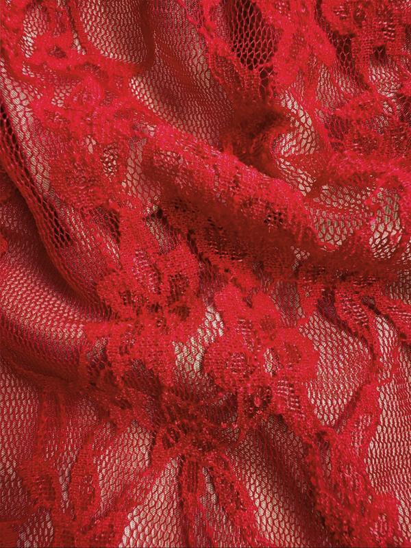 Sexy Red Lace Jumpsuit for Women Sheer Bodysuit One Piece Cut Out Outfit Deep V Neck Short Sleeve Catsuit Bodycon Romper Stretchy Floral Mesh See Through Clubwear Lingerie Style Statement Party Date Night Look