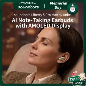 #tiktokshopmemorialday, soundcore Liberty 5 Pro Max, AI Note-Taker, Whisper-CleaCalls, Noise Cancelling Wireless Earbuds, 1.78" AMOLED Display, 5 Mins Charge = 4 Hrs Playtime, AI Meeting Transcription for Business