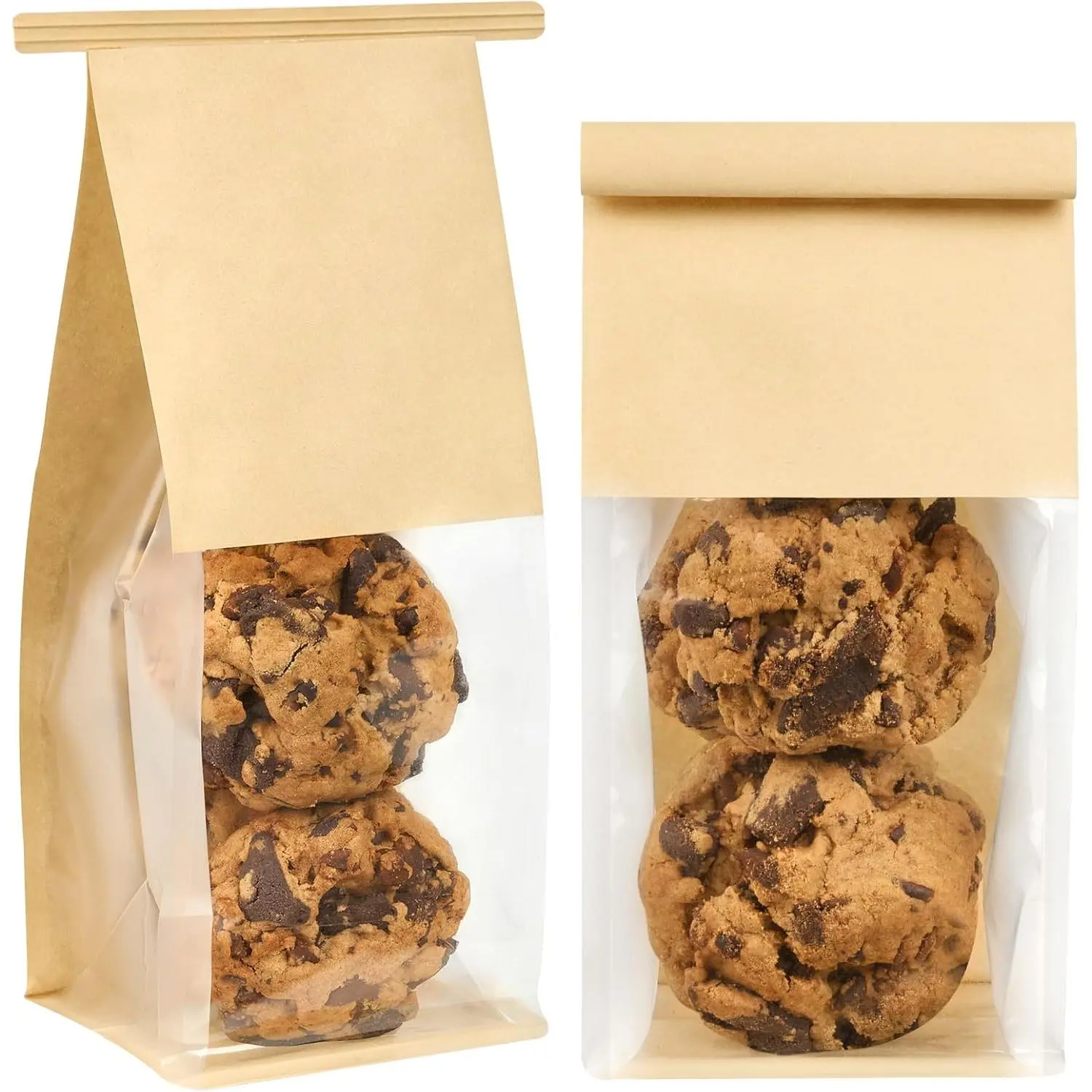 50 Pack Small Cookie Bags with Window, 3.9x3.5x9.5 Inches Tin Tie Tab Lock Bakery Packaging Bag, Resealable Paper Pastry Bags for Homemade Granola, Popcorn, Candies,