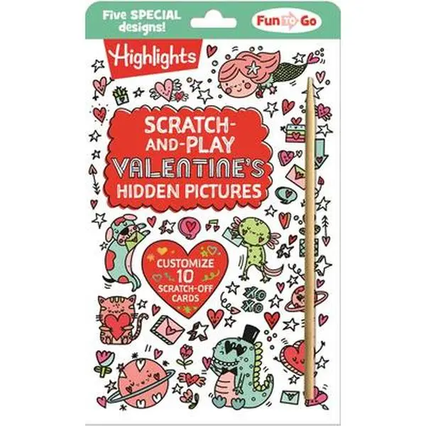 Scratch-And-Play Valentine's Hidden Pictures: Interactive Valentines Day Fun with Scratch-Off Designs, Hidden Pictures Puzzles and Cards for Kids to C -- Highlights, Cards