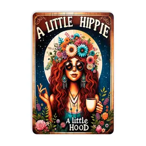 Vintage Hippie Wall Art A Little Hippie, A Little Hood - 8x12 Inch Metal Tin Sign - Pre-Drilled Hanging, Suitable for Home, Bar, Cafe Decor Plaque
