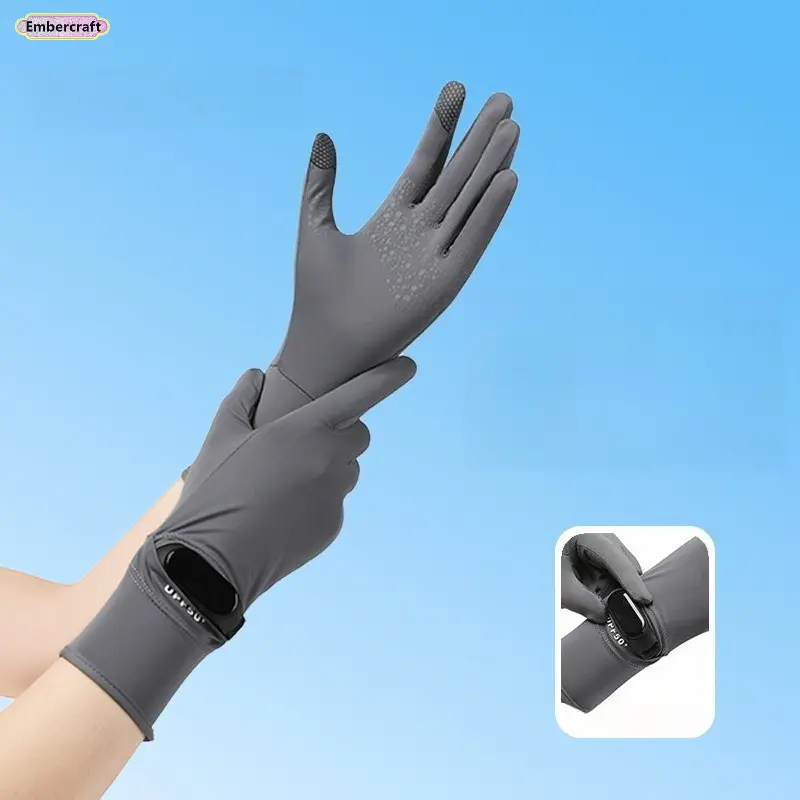 Women's Long Fingerless Sun Gloves in Breathable Performance Fabric - Cooling UPF Sun Protection with Non-Slip Grip for Driving, Sun Safe