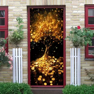 2pcs Fortune Tree Wall Stickers Gold Coin Money Tree Decoration for Living Room Self Adhesive Removable PVC Wall Decals New Year Home Office Shop Decor Lucky Wealth Prosperity Decorations Housewarming