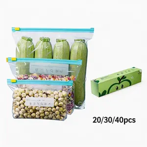 20/30/40pcs of 1 set, Reusable Zip Lock Bag Food Grade Transparent Storage Bag With Zipper Sealing Plastic Container Travel Freezer Camping Kitchen