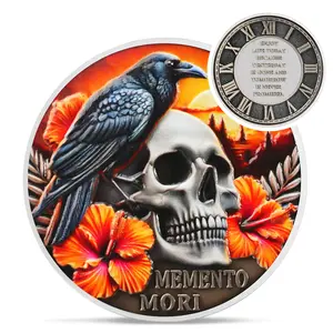 Memento Mori Raven Skull Coin - Tempus Fugit Stoic Challenge Coin, Carpe Diem EDC Token with Roman Clock, Daily Stoic Practice Medallion, Inspirational Stoicism Gift for Men Women